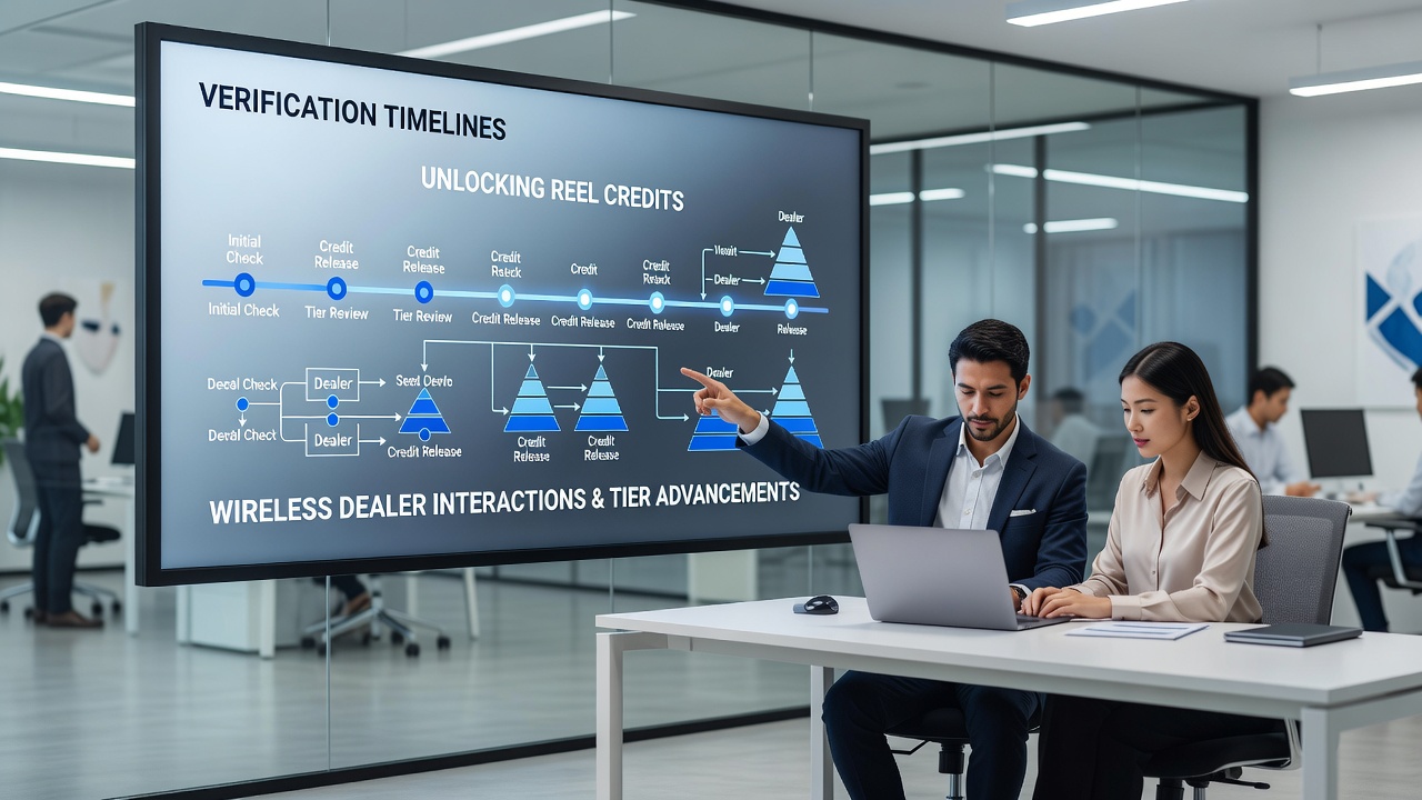 Verification timelines and reel credit unlocking in mobile dealer sessions