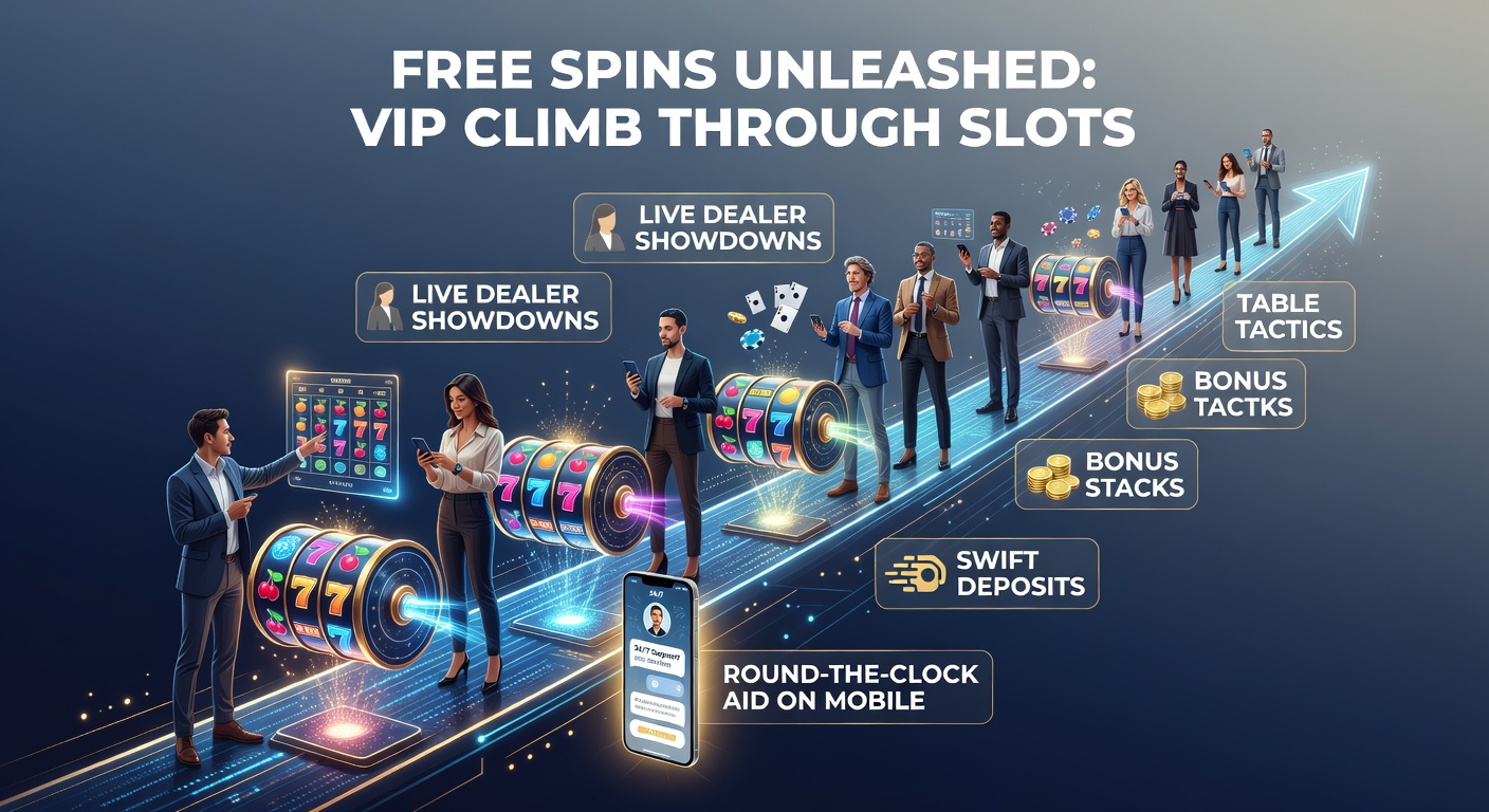 Vibrant mobile screen displaying cascading free spins on a slot machine with VIP badges and live dealer tables in the background