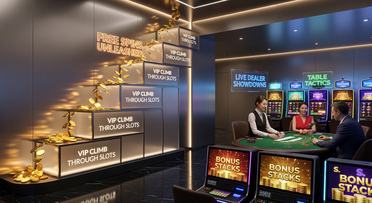 Dynamic split-view of a live dealer roulette wheel spinning alongside a mobile VIP interface stacking bonuses and deposit options