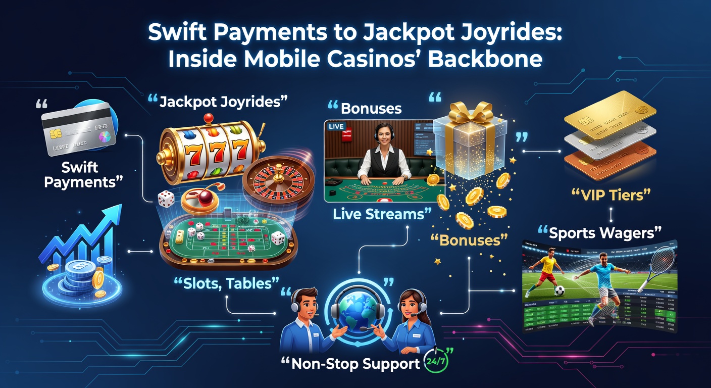 Dynamic graphic showing lightning-fast payment icons connecting to vibrant slot reels and live dealer tables on a mobile screen