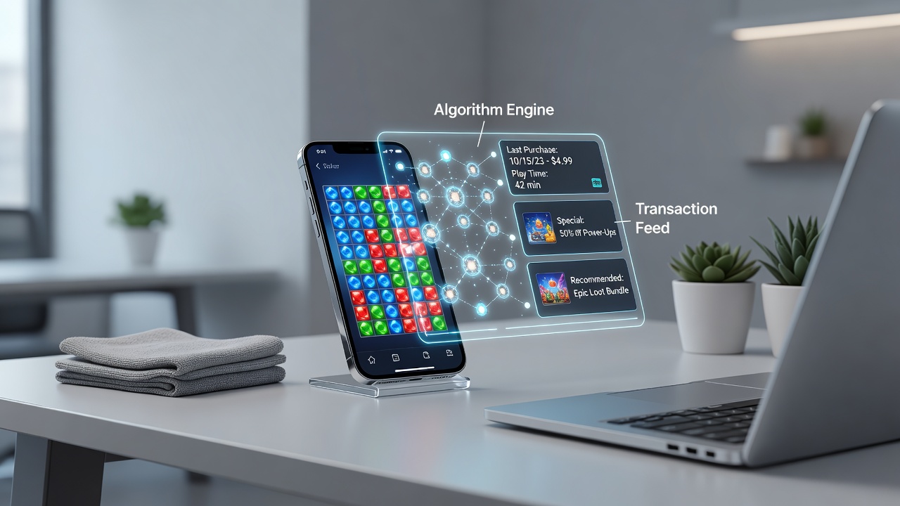 Smartphone screen displaying personalized gaming offers based on user transaction data in a mobile gaming interface